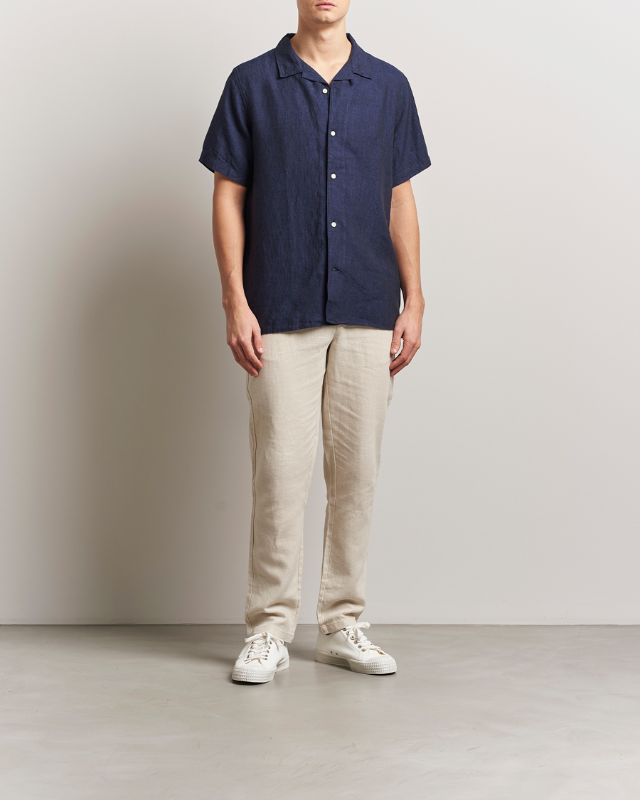 Herre | Skjorter | KnowledgeCotton Apparel | Short Sleeve Linen Resort Shirt Total Eclipse