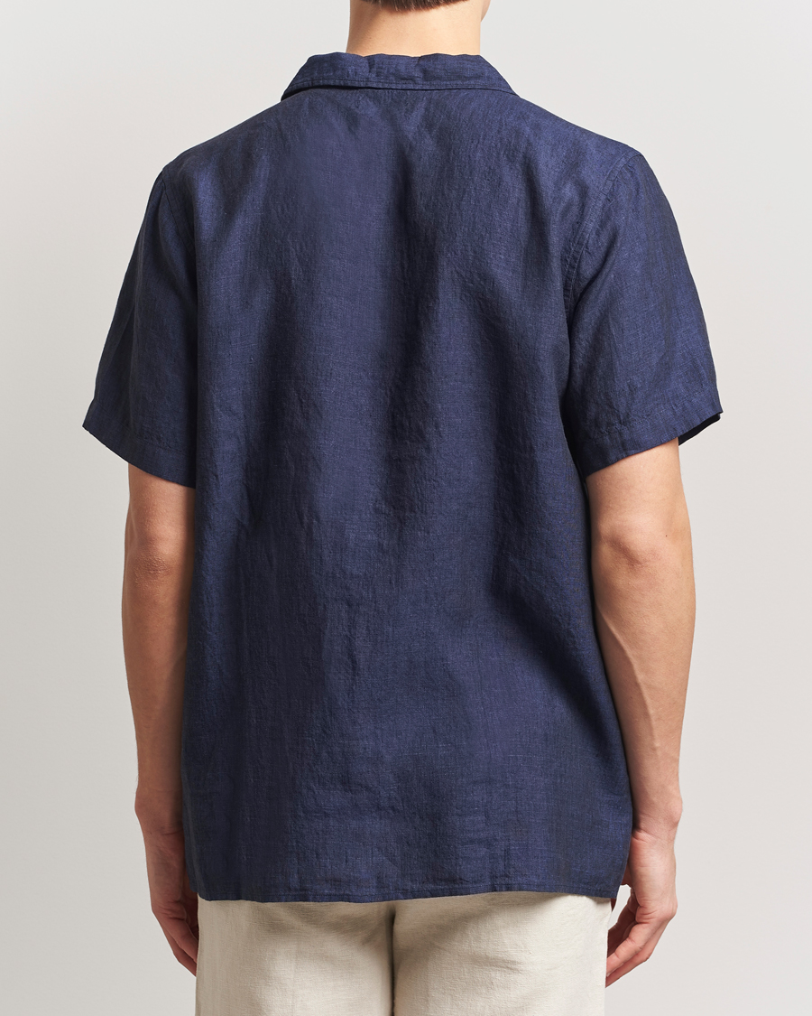 Herre | Skjorter | KnowledgeCotton Apparel | Short Sleeve Linen Resort Shirt Total Eclipse