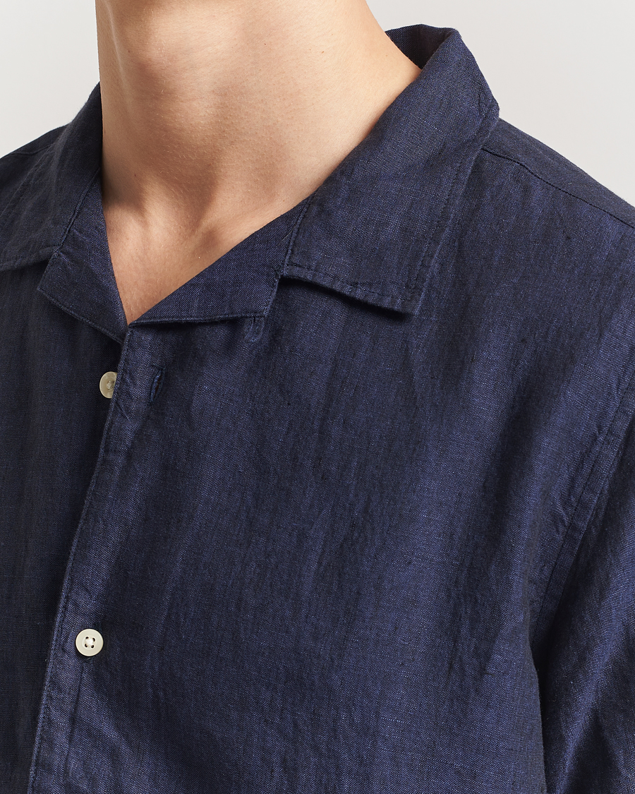 Herre | Skjorter | KnowledgeCotton Apparel | Short Sleeve Linen Resort Shirt Total Eclipse