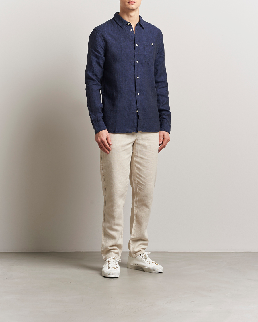 Herre | Skjorter | KnowledgeCotton Apparel | Regular Linen Shirt Total Eclipse