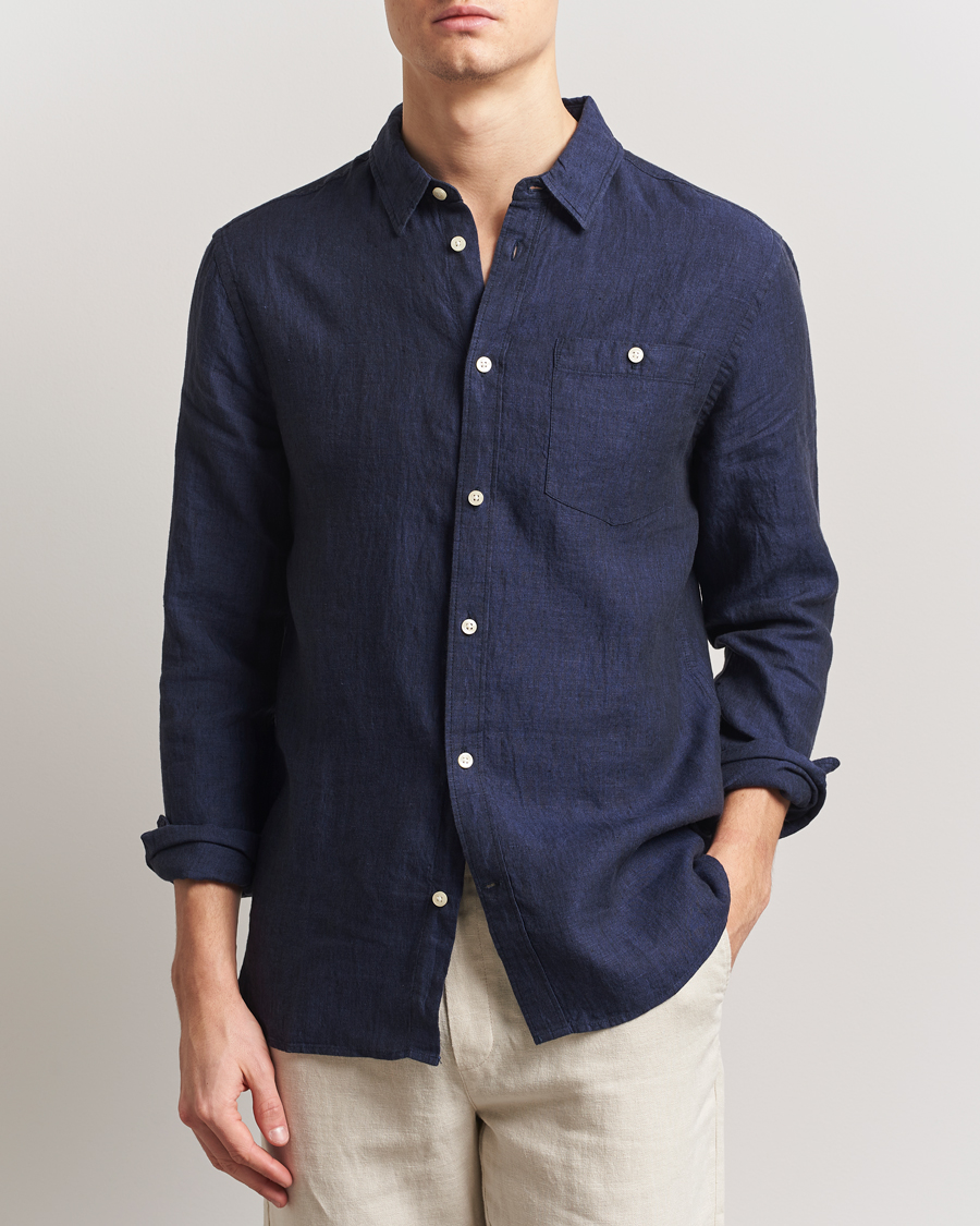 Herre | Skjorter | KnowledgeCotton Apparel | Regular Linen Shirt Total Eclipse