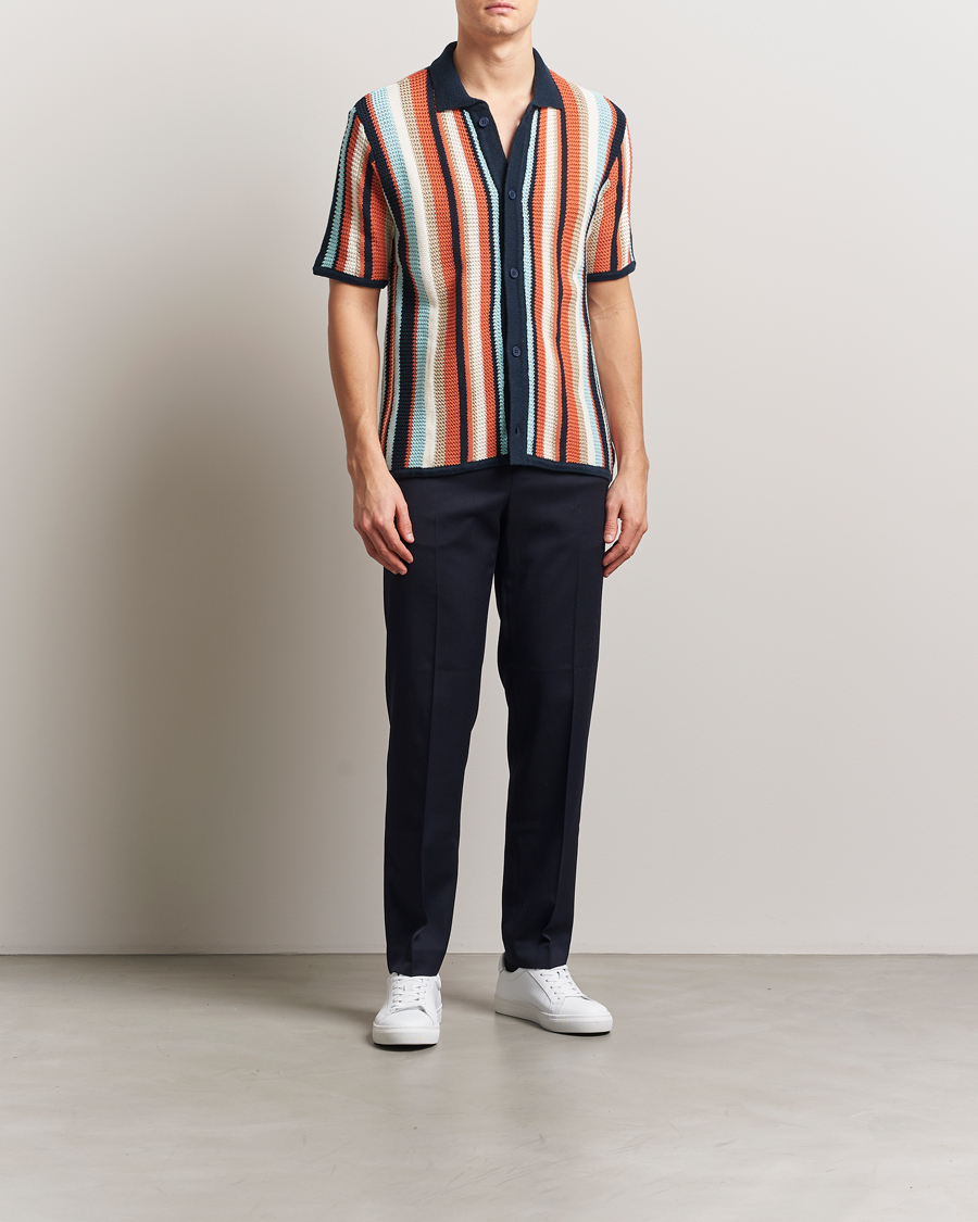 Herre | Skjorter | KnowledgeCotton Apparel | Knitted Multi Stripe Short Sleeve Shirt Blue