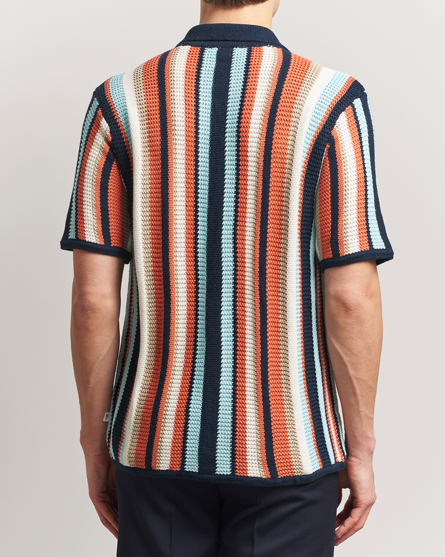 Herre | Skjorter | KnowledgeCotton Apparel | Knitted Multi Stripe Short Sleeve Shirt Blue