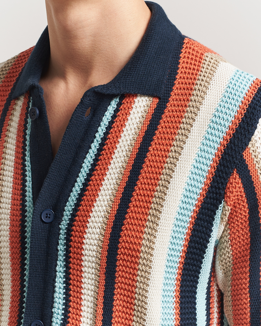 Herre | Skjorter | KnowledgeCotton Apparel | Knitted Multi Stripe Short Sleeve Shirt Blue