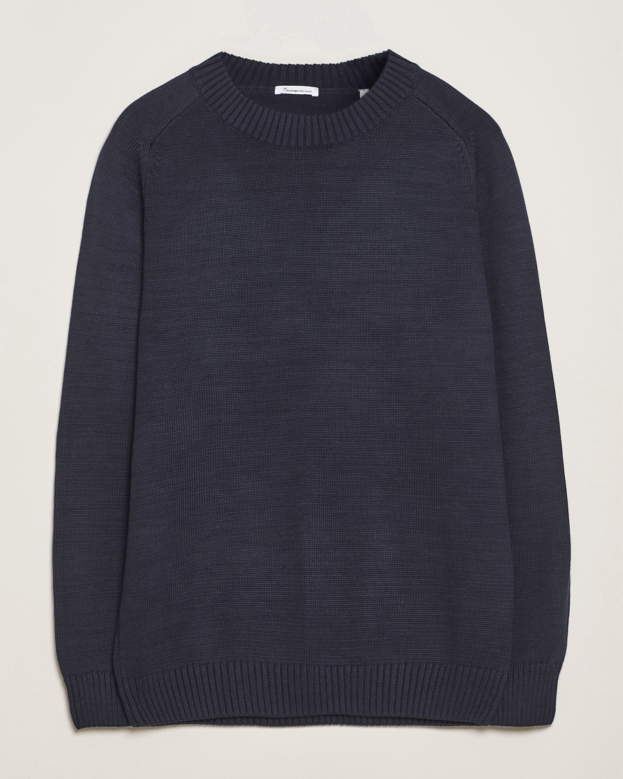 Herre | Gensere | KnowledgeCotton Apparel | Plain Knitted Cotton Crewneck Night Sky