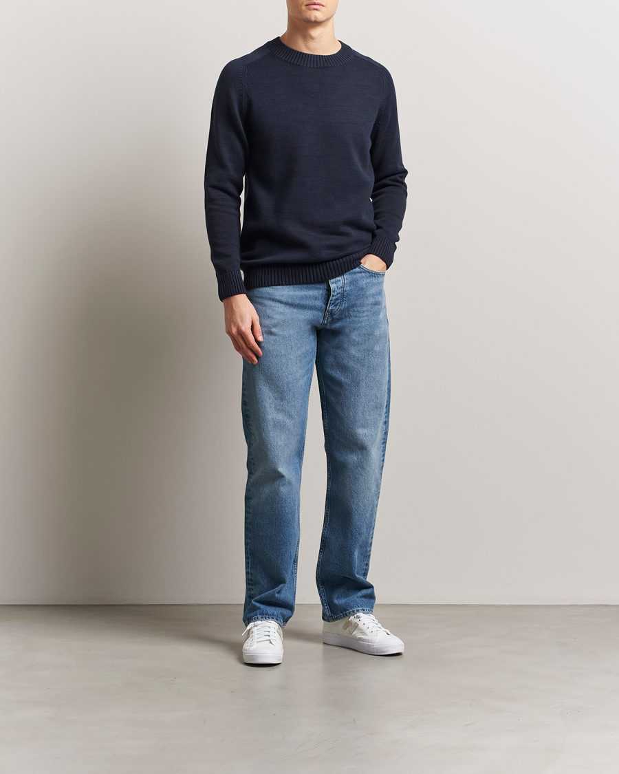 Herre | Gensere | KnowledgeCotton Apparel | Plain Knitted Cotton Crewneck Night Sky