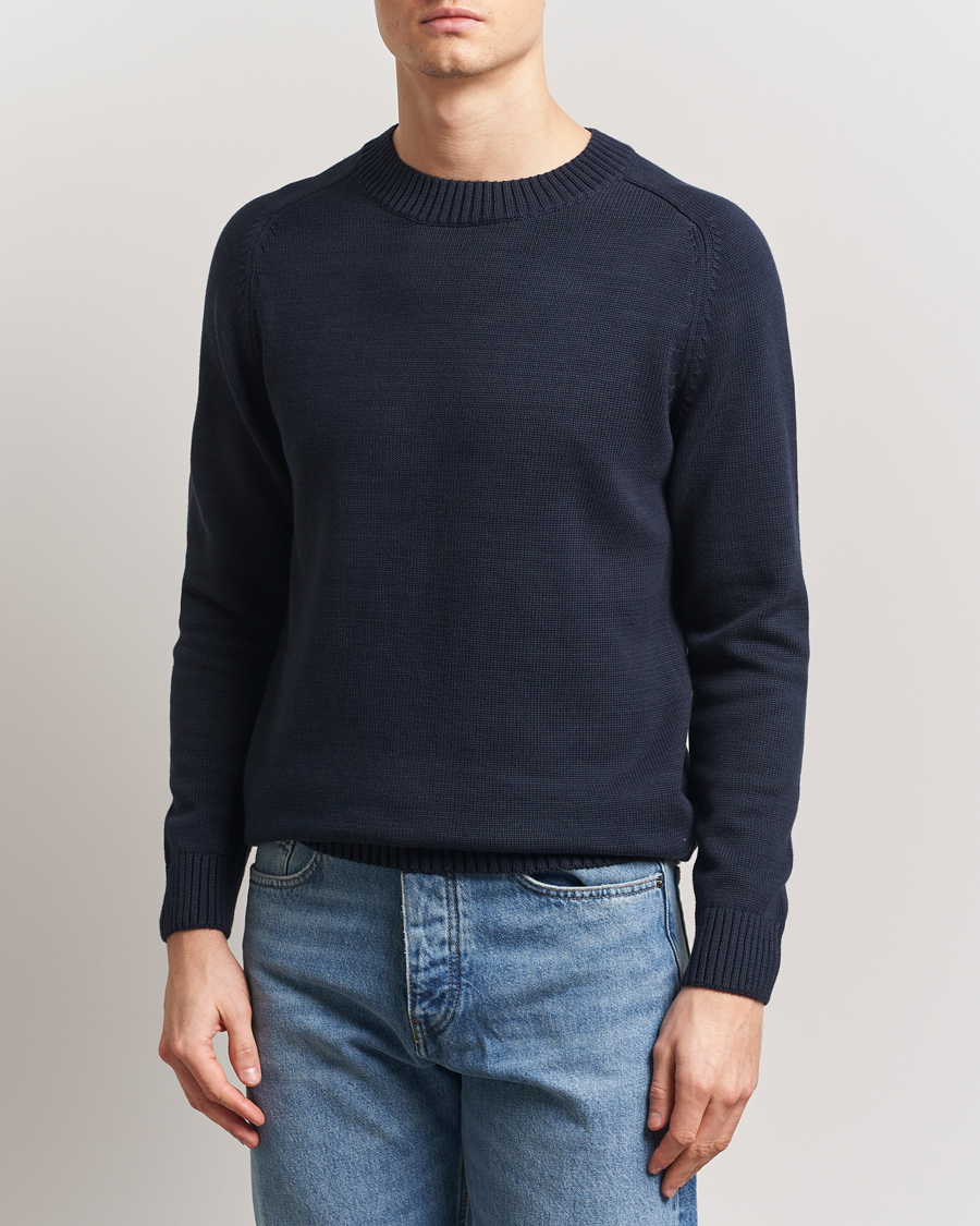 Herre | Gensere | KnowledgeCotton Apparel | Plain Knitted Cotton Crewneck Night Sky
