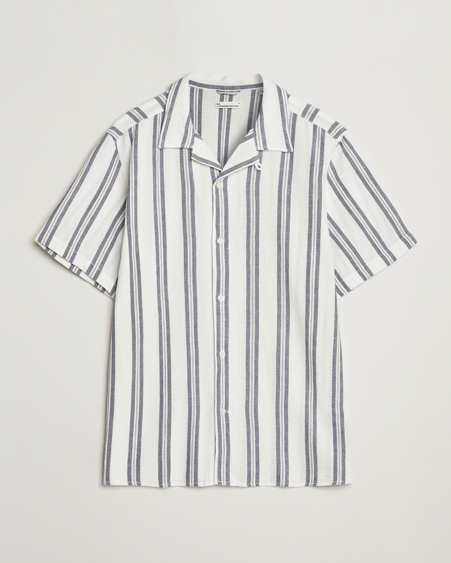 Herre | Skjorter | KnowledgeCotton Apparel | Box Short Sleeve Stripe Shirt Blue