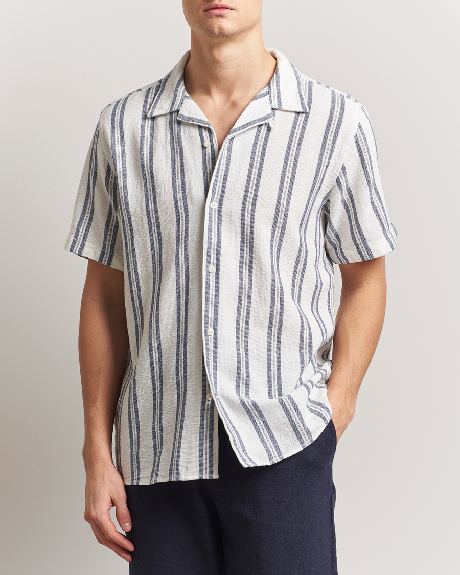 Herre | Skjorter | KnowledgeCotton Apparel | Box Short Sleeve Stripe Shirt Blue