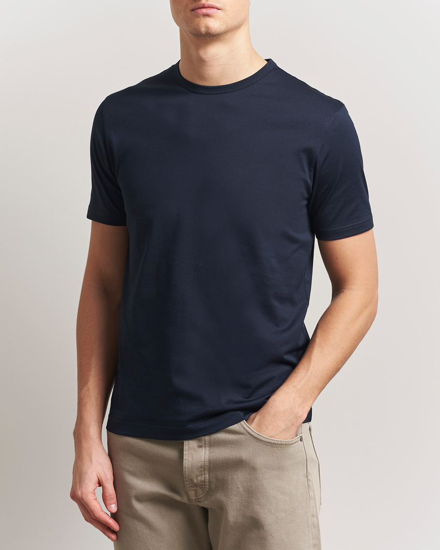 Herre | T-Shirts | Sunspel | Crew Neck Q82 Cotton T-Shirt Midnight Navy