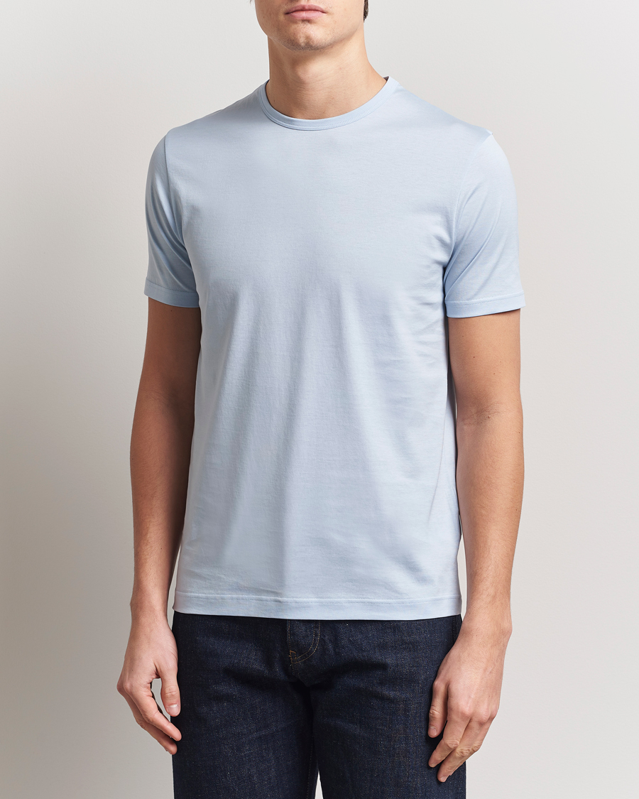 Herre | T-Shirts | Sunspel | Crew Neck Q82 Cotton T-Shirt Blue Mist