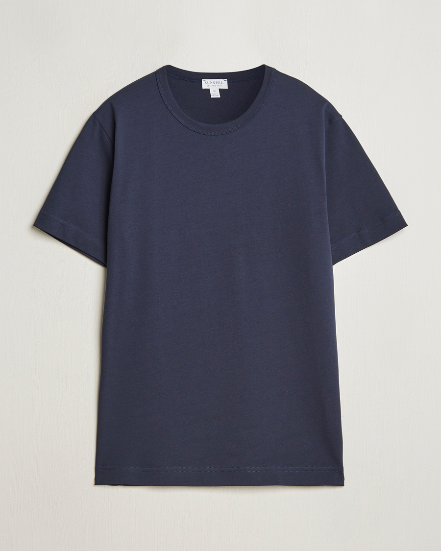 Herre | T-Shirts | Sunspel | Single Jersey Supima Cotton T-Shirt Navy