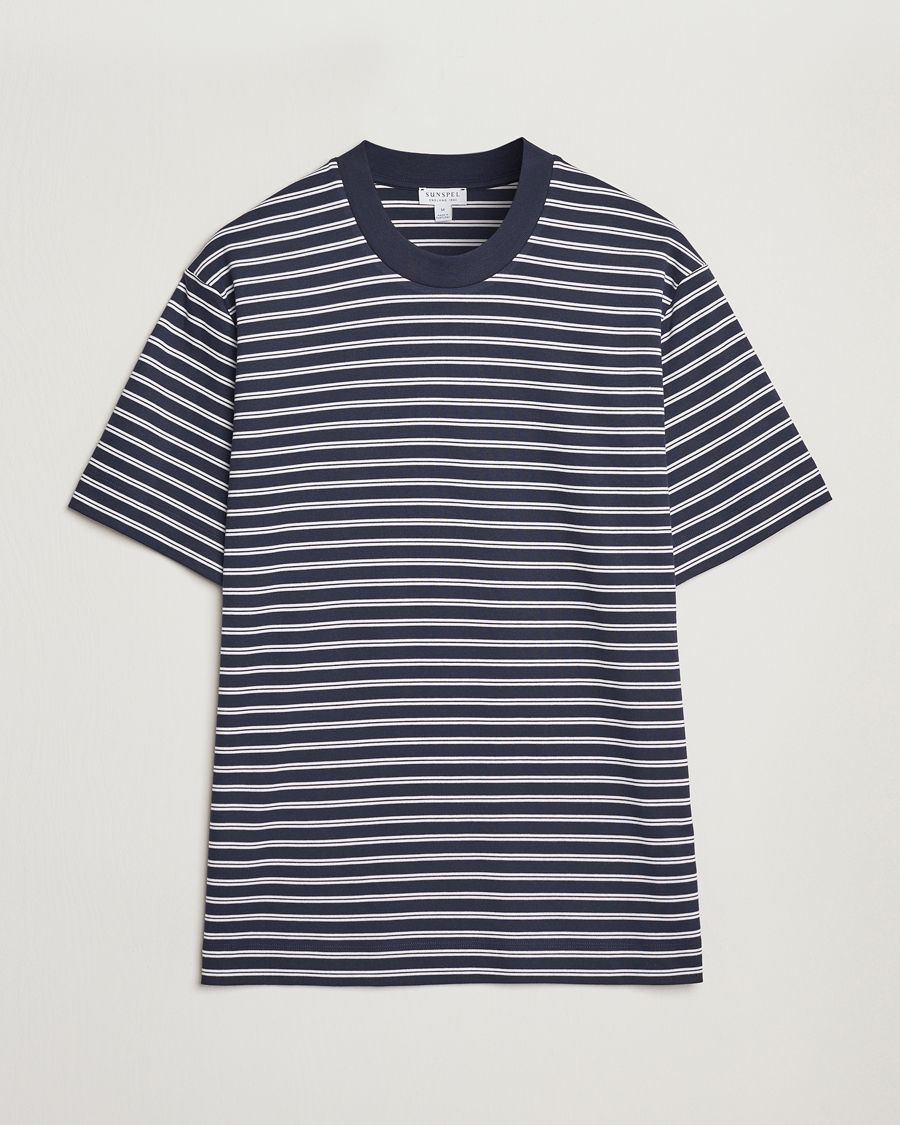Herre | T-Shirts | Sunspel | Heavy Weight Supima Cotton T-Shirt Navy/White
