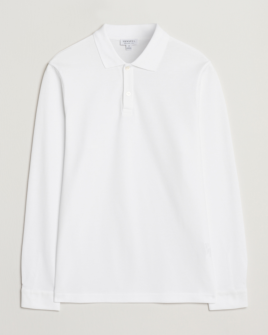 Herre | Pikéer | Sunspel | Supima Cotton Long Sleeve Pique Polo White