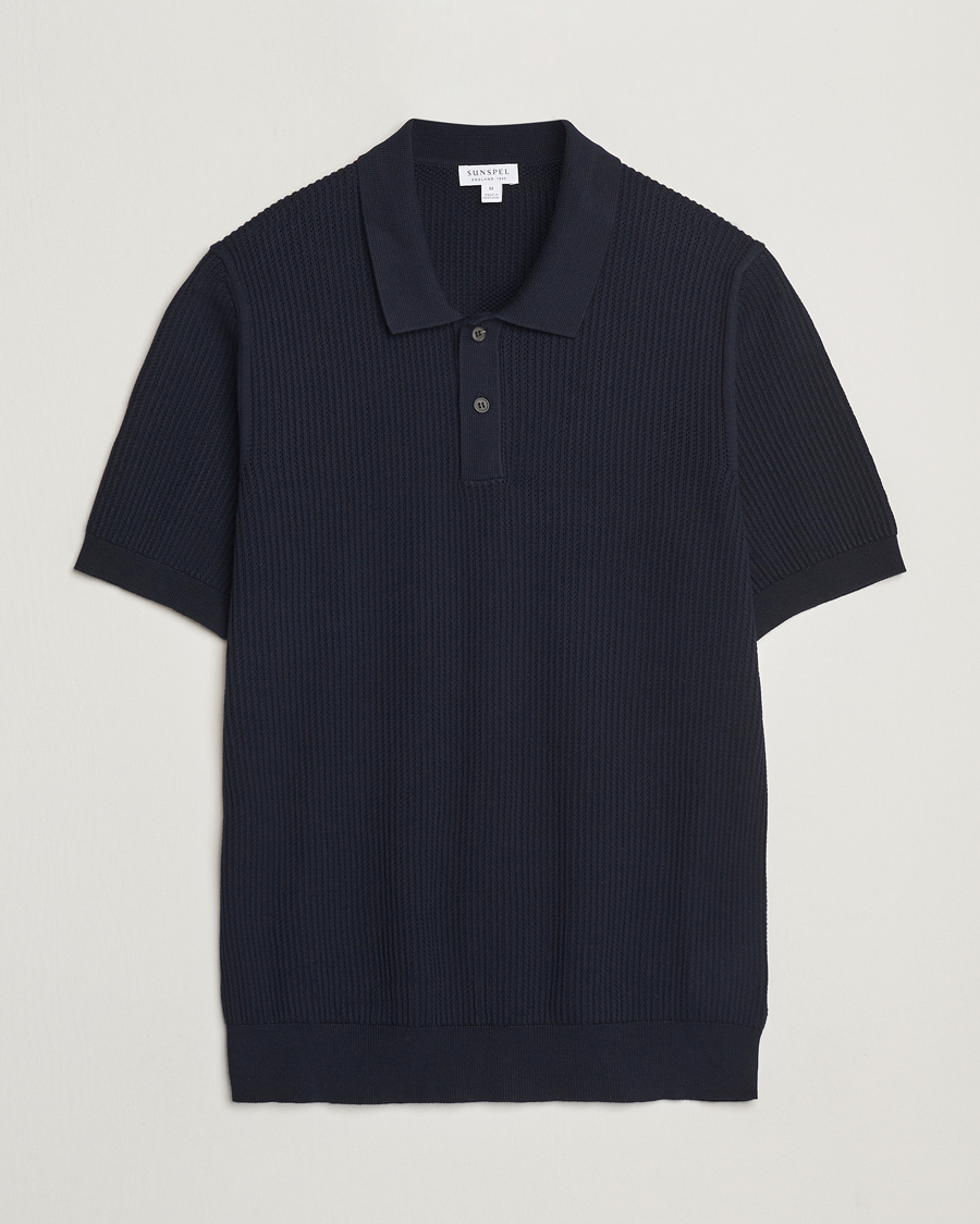 Herre | Pikéer | Sunspel | Mesh Knit Stitch Polo Navy