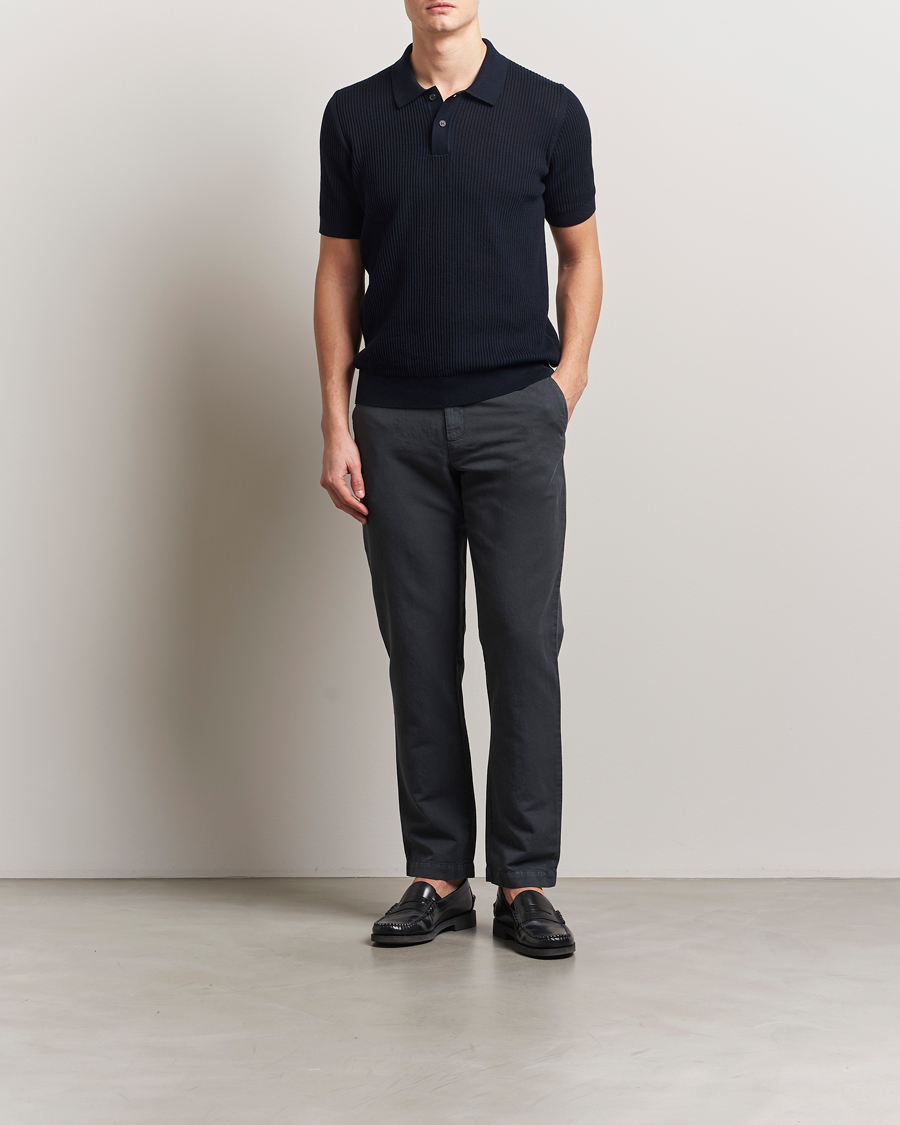 Herre | Pikéer | Sunspel | Mesh Knit Stitch Polo Navy