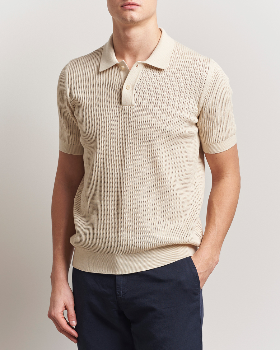 Herre | Pikéer | Sunspel | Mesh Knit Stitch Polo Ecru
