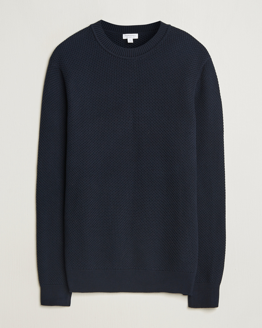 Herre | Gensere | Sunspel | Textured Stich Crew Neck Jumper Navy