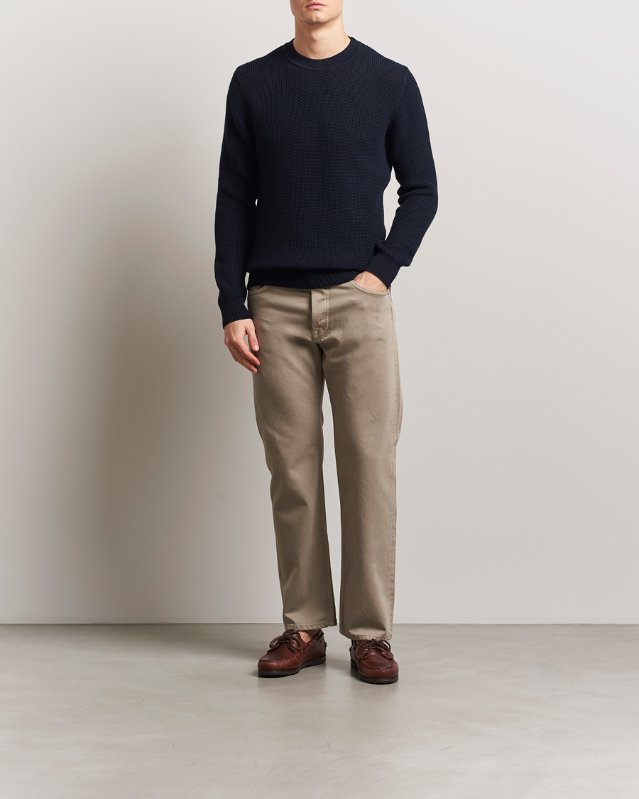 Herre | Gensere | Sunspel | Textured Stich Crew Neck Jumper Navy