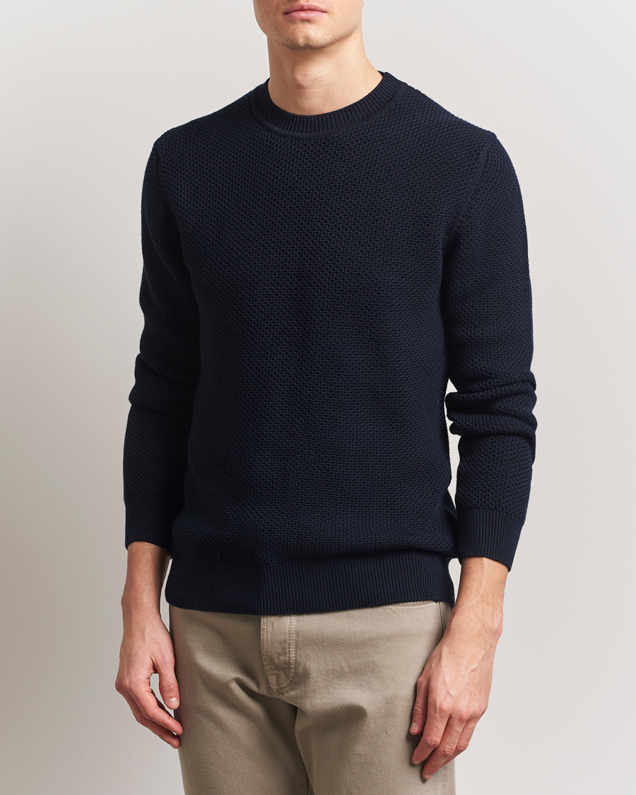 Herre | Gensere | Sunspel | Textured Stich Crew Neck Jumper Navy