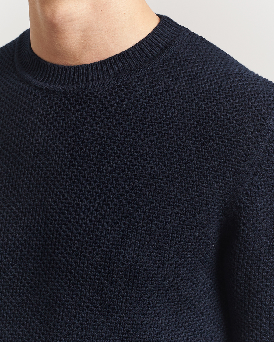 Herre | Gensere | Sunspel | Textured Stich Crew Neck Jumper Navy
