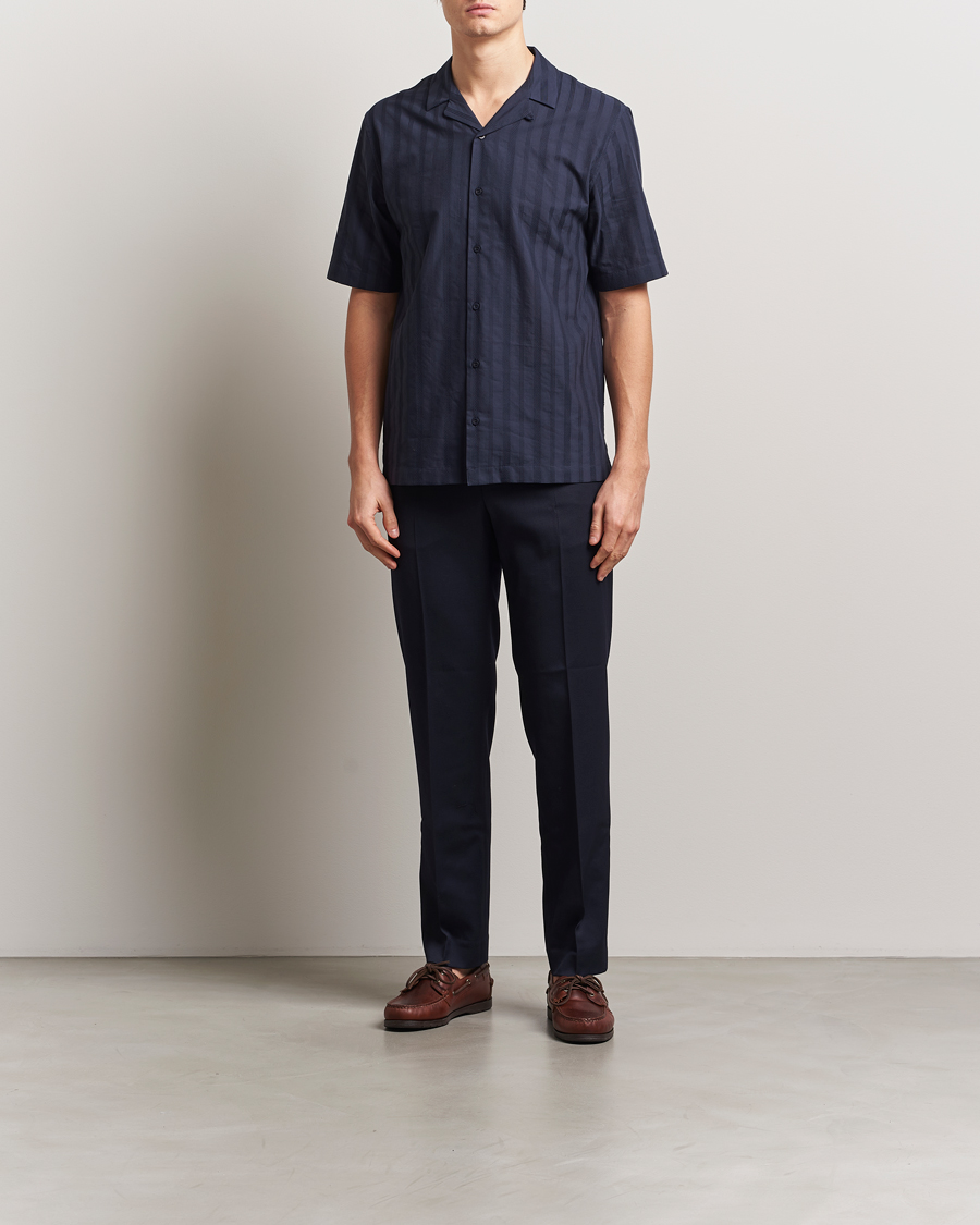 Herre | Skjorter | Sunspel | Embroidered Cotton Camp Shirt Navy