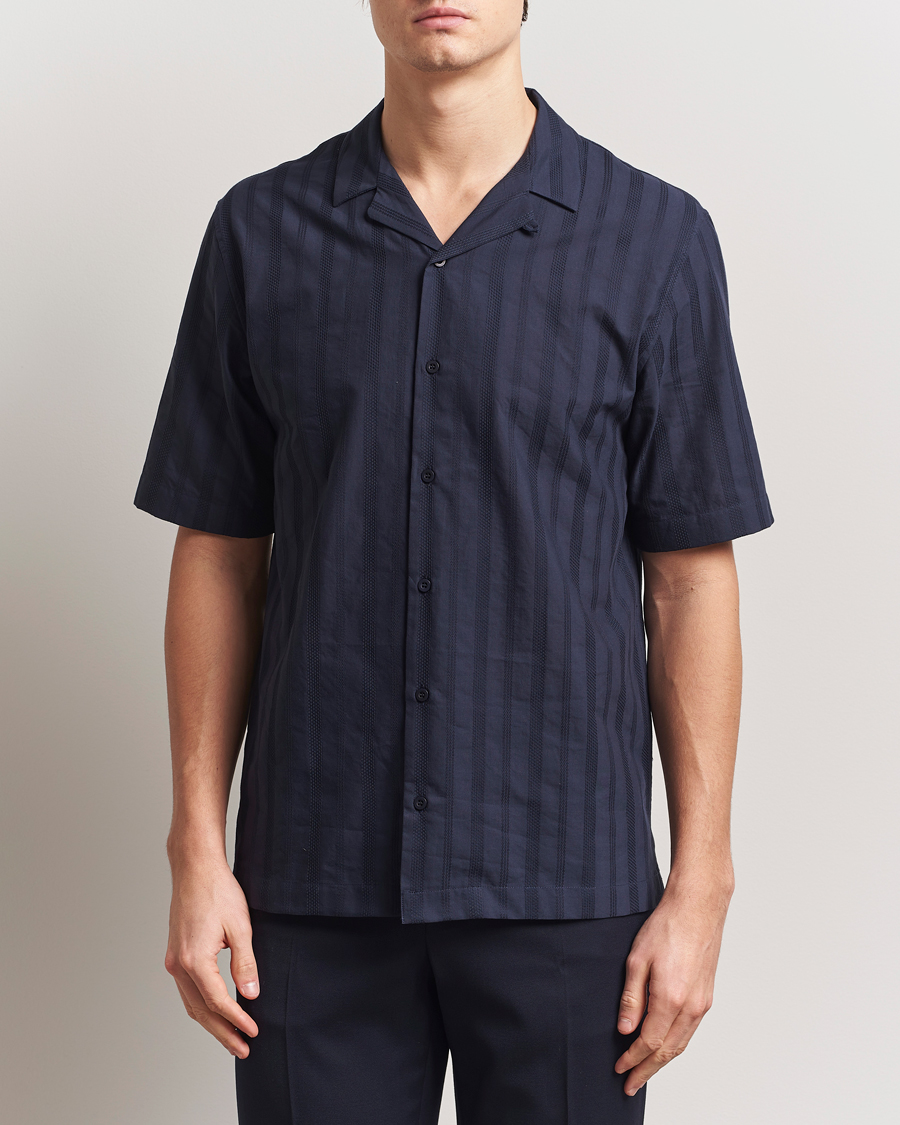 Herre | Skjorter | Sunspel | Embroidered Cotton Camp Shirt Navy