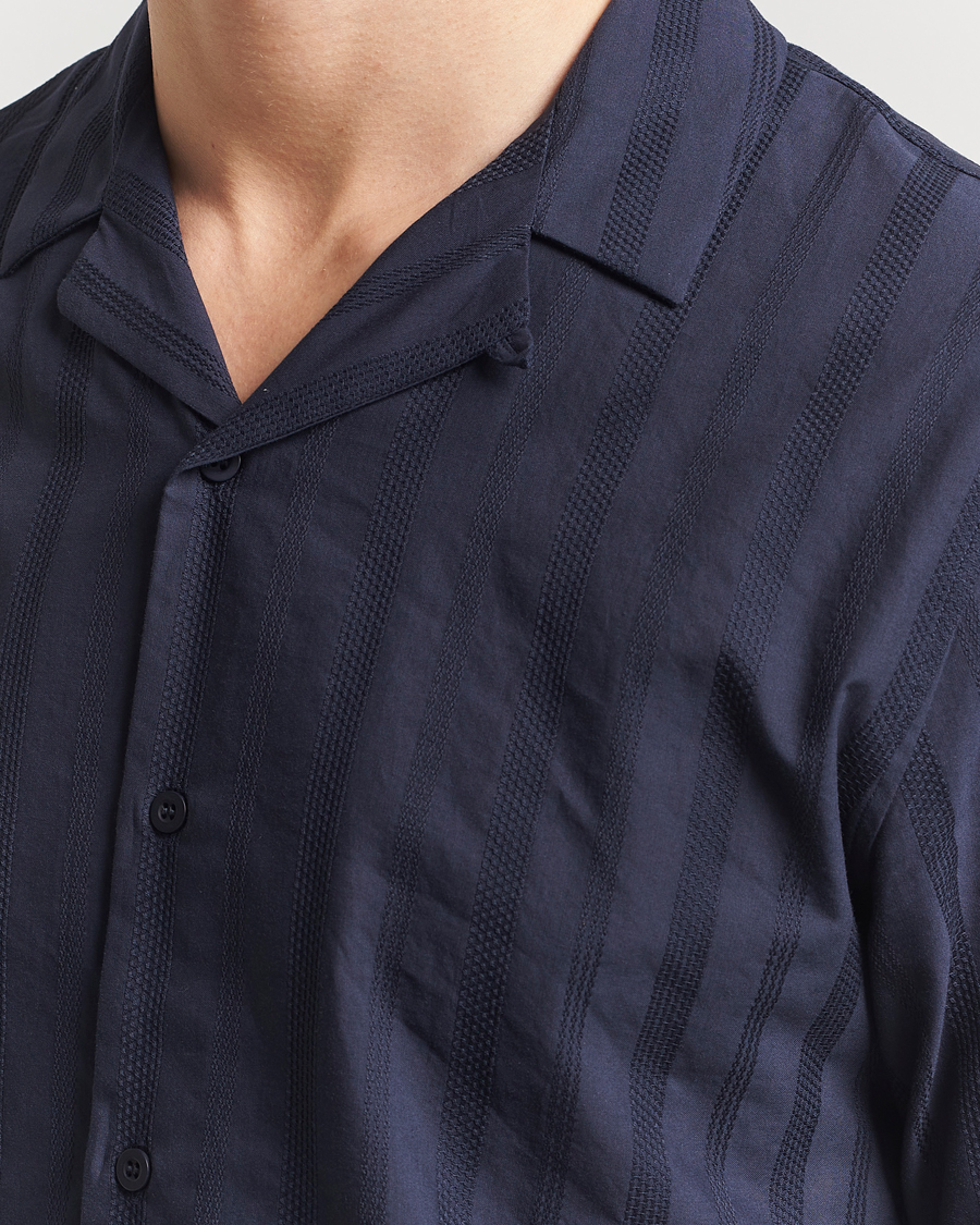 Herre | Skjorter | Sunspel | Embroidered Cotton Camp Shirt Navy