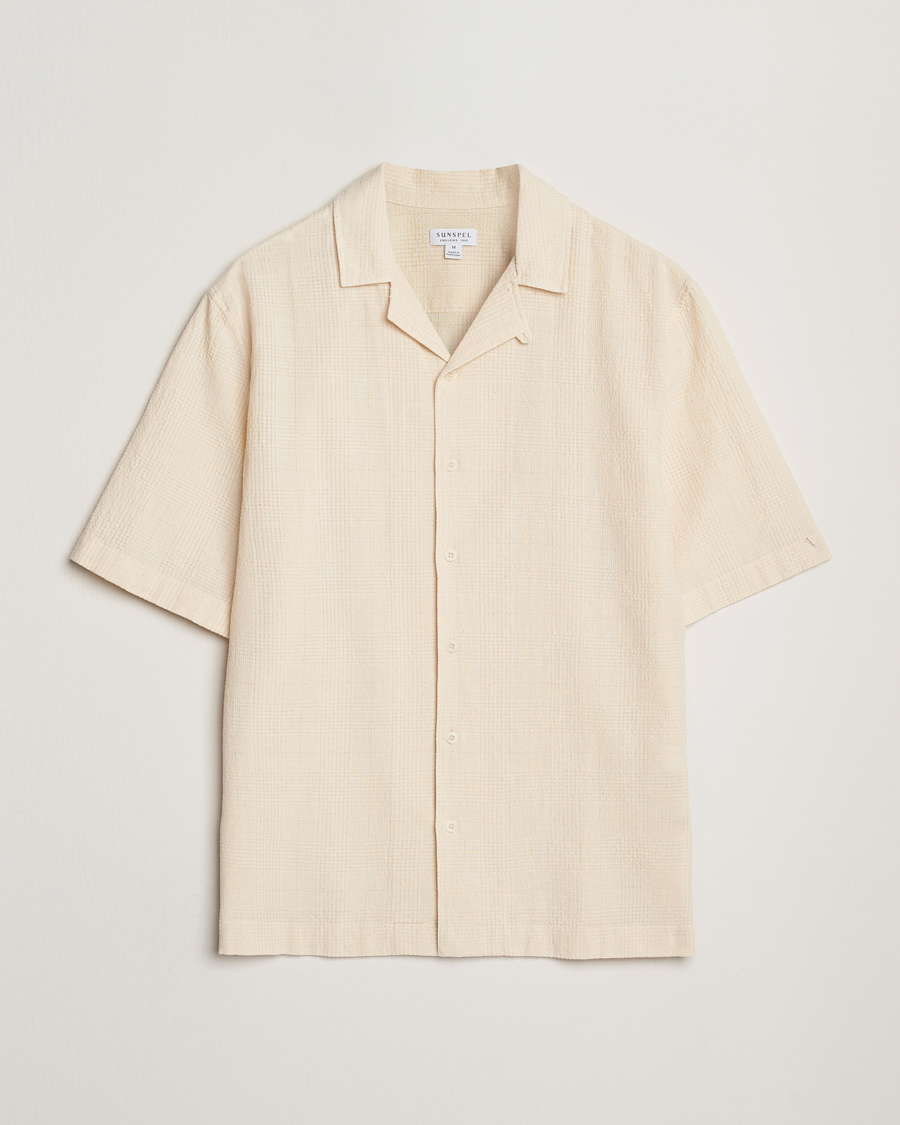 Herre | Skjorter | Sunspel | Loose Weave Check Cotton Camp Shirt Ecru