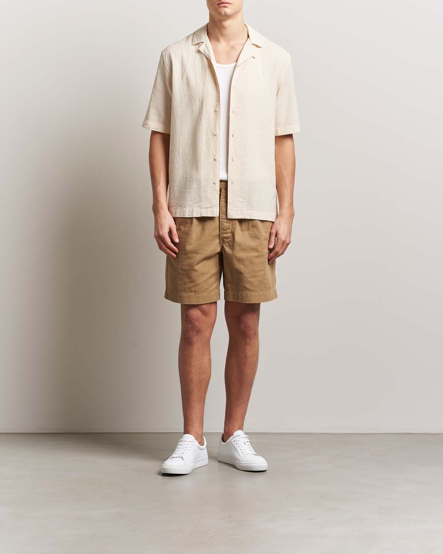 Herre | Skjorter | Sunspel | Loose Weave Check Cotton Camp Shirt Ecru
