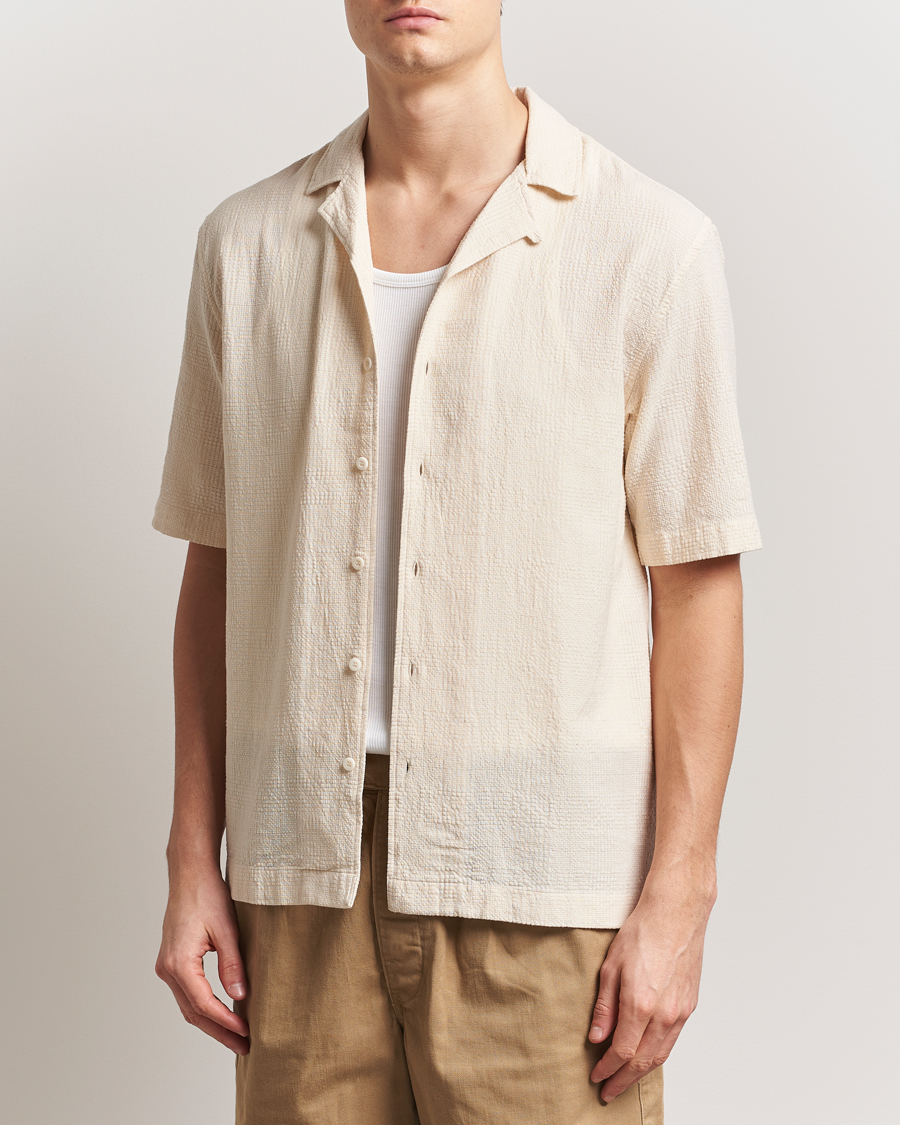 Herre | Skjorter | Sunspel | Loose Weave Check Cotton Camp Shirt Ecru