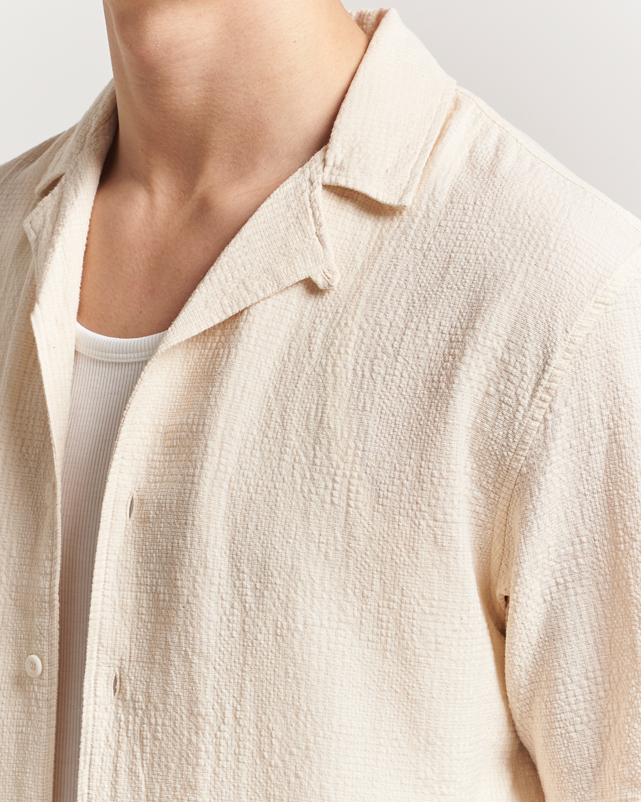Herre | Skjorter | Sunspel | Loose Weave Check Cotton Camp Shirt Ecru