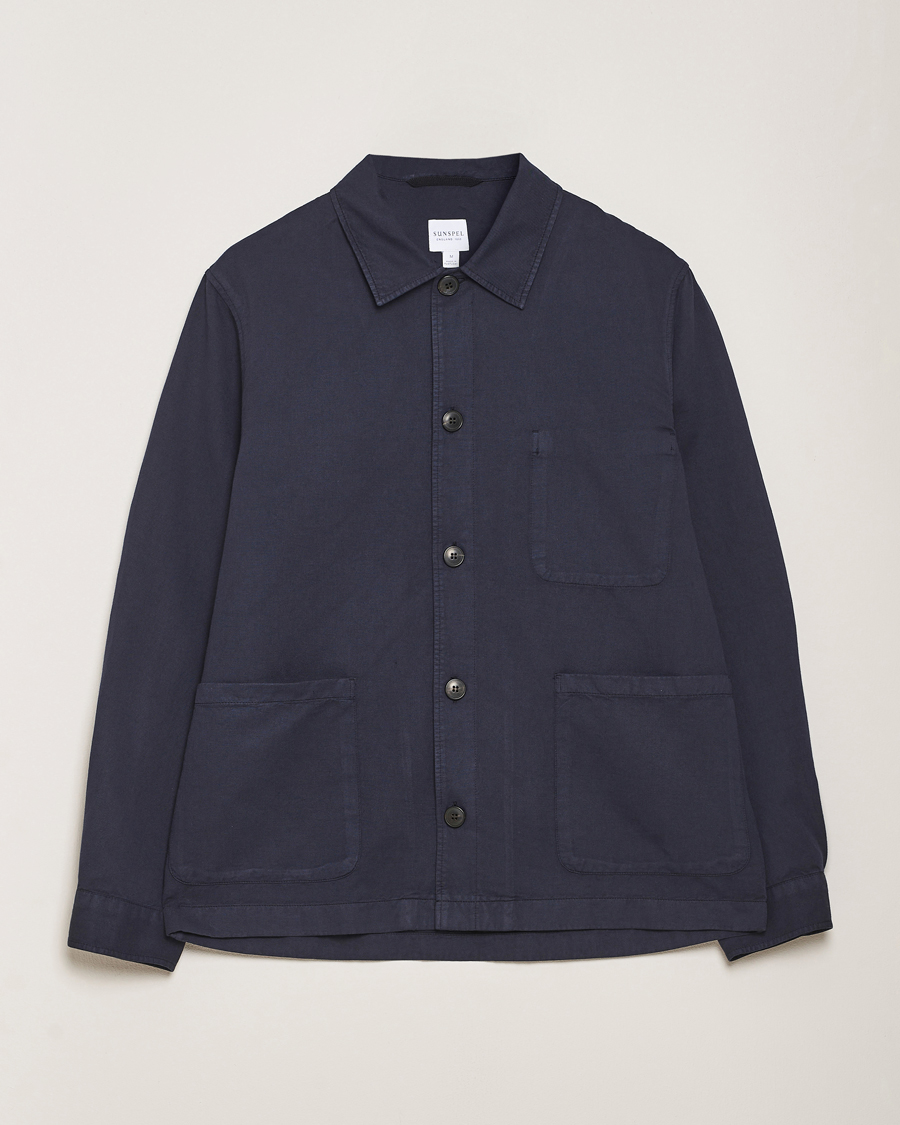 Herre | Skjorter | Sunspel | Twin Pocket Cotton/Linen Jacket Navy