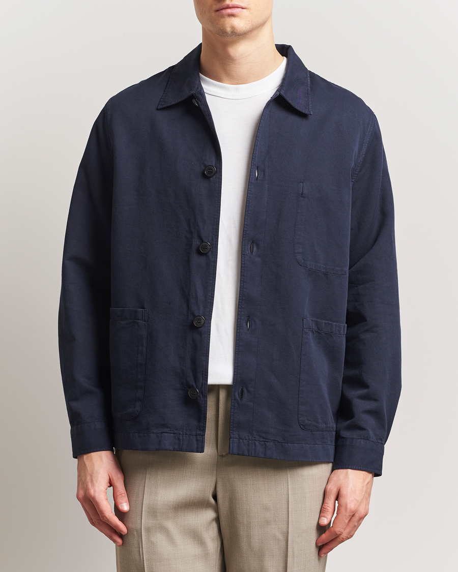Herre | Skjorter | Sunspel | Twin Pocket Cotton/Linen Jacket Navy