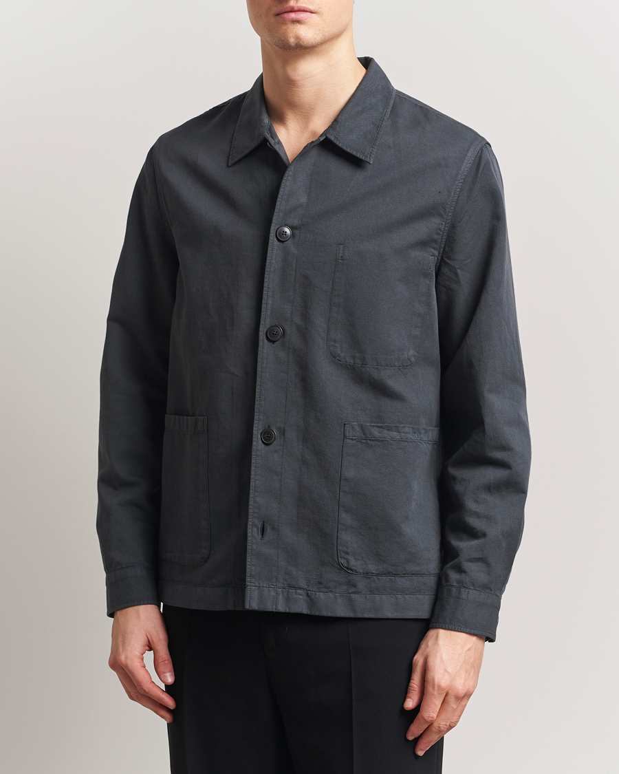 Herre | Skjorter | Sunspel | Twin Pocket Cotton/Linen Jacket Charcoal