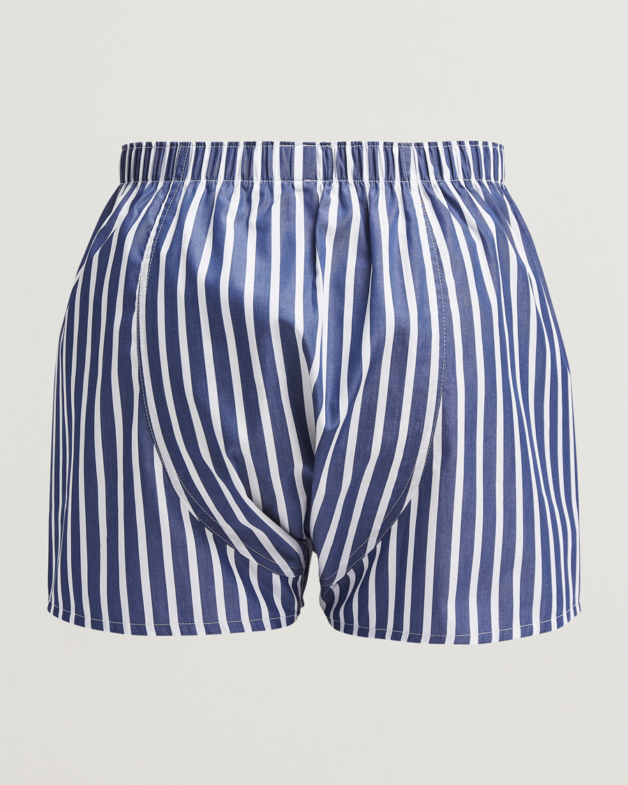 Herre | Undertøy | Sunspel | Classic Woven Cotton Boxer Shorts Navy/White Stripe