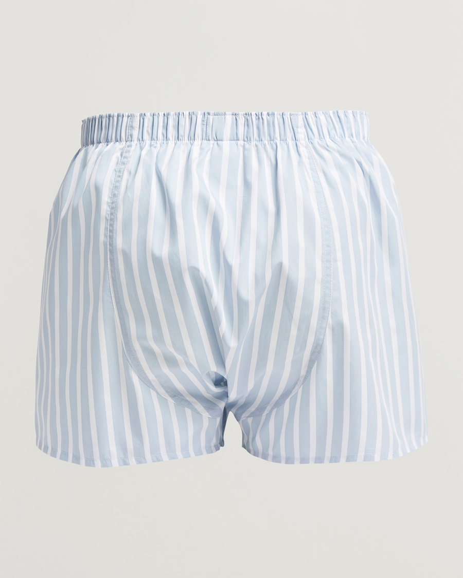 Herre | Undertøy | Sunspel | Classic Woven Cotton Boxer Shorts Sky Blue Barstripe