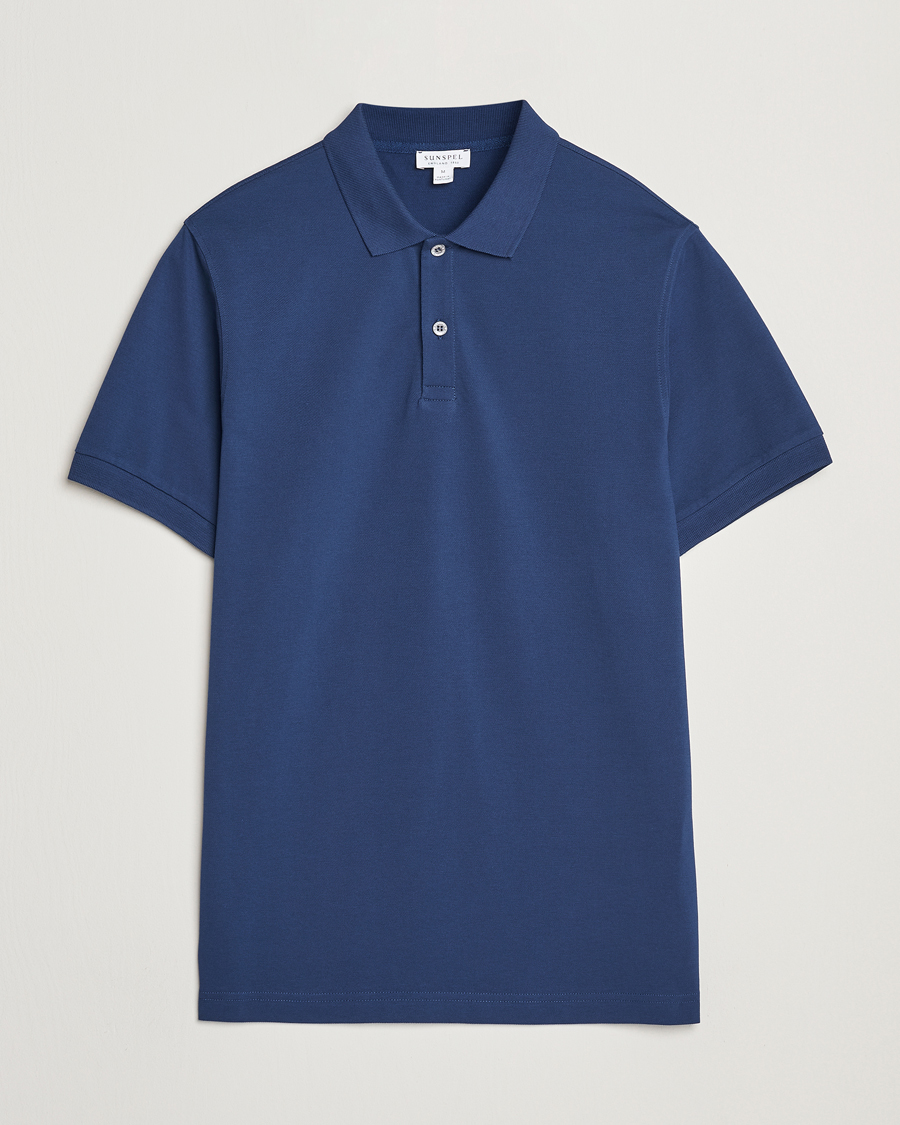 Herre | Pikéer | Sunspel | Supima Cotton Short Sleeve Pique Polo Ink Blue