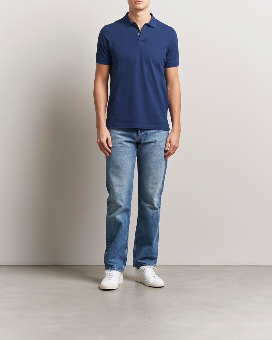Herre | Pikéer | Sunspel | Supima Cotton Short Sleeve Pique Polo Ink Blue