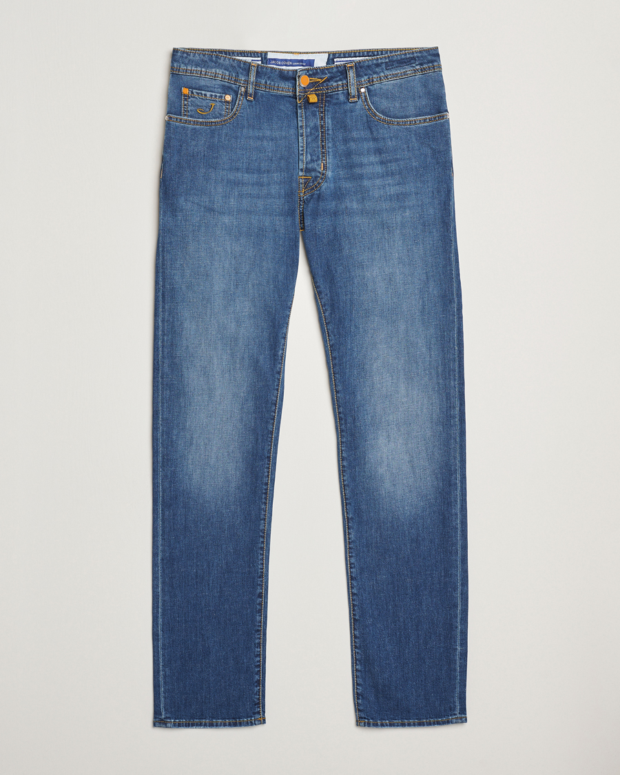 Herre | Jeans | Jacob Cohën | Bard Slim Fit Denim/Linen Jeans Mid Blue