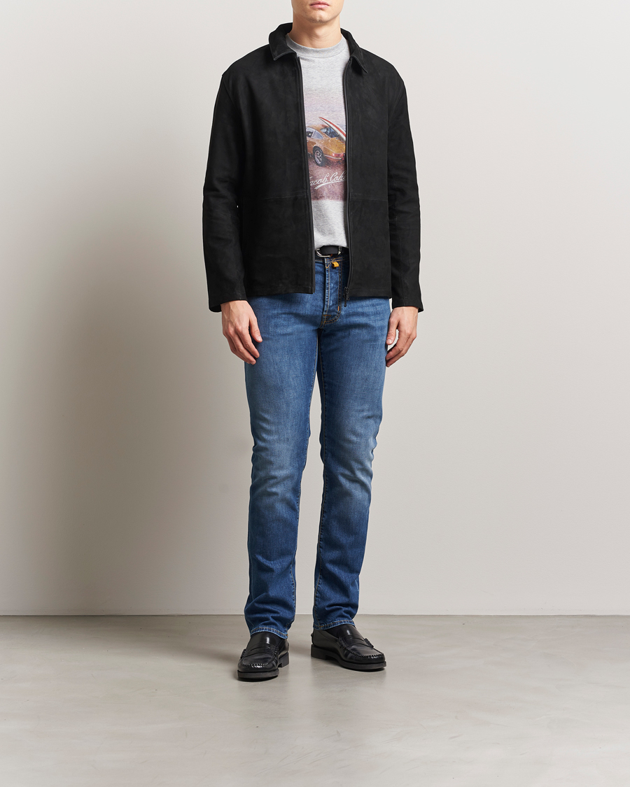 Herre | Jeans | Jacob Cohën | Bard Slim Fit Denim/Linen Jeans Mid Blue