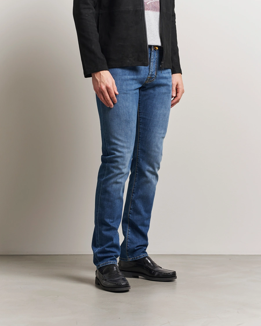 Herre | Jeans | Jacob Cohën | Bard Slim Fit Denim/Linen Jeans Mid Blue
