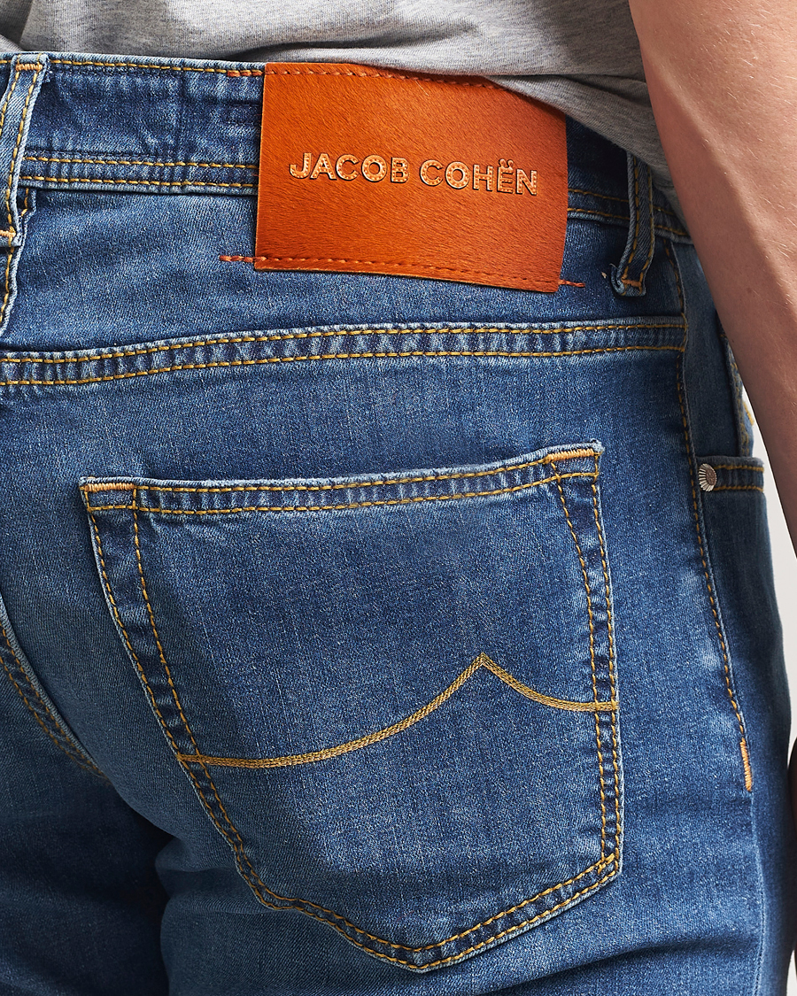 Herre | Jeans | Jacob Cohën | Bard Slim Fit Denim/Linen Jeans Mid Blue