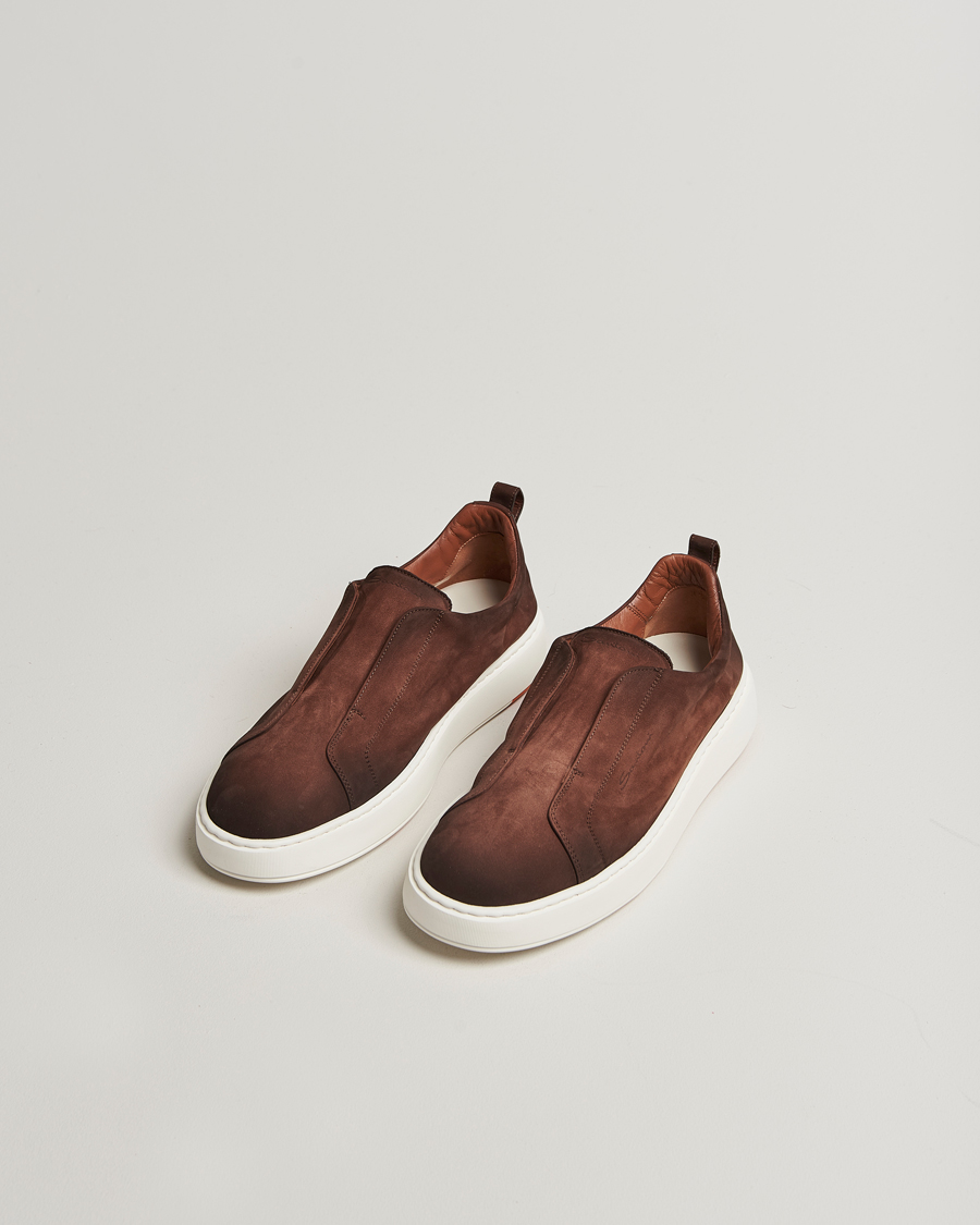 Herre | Sneakers | Santoni | Cleanic No Lace Sneakers Brown Nubuck