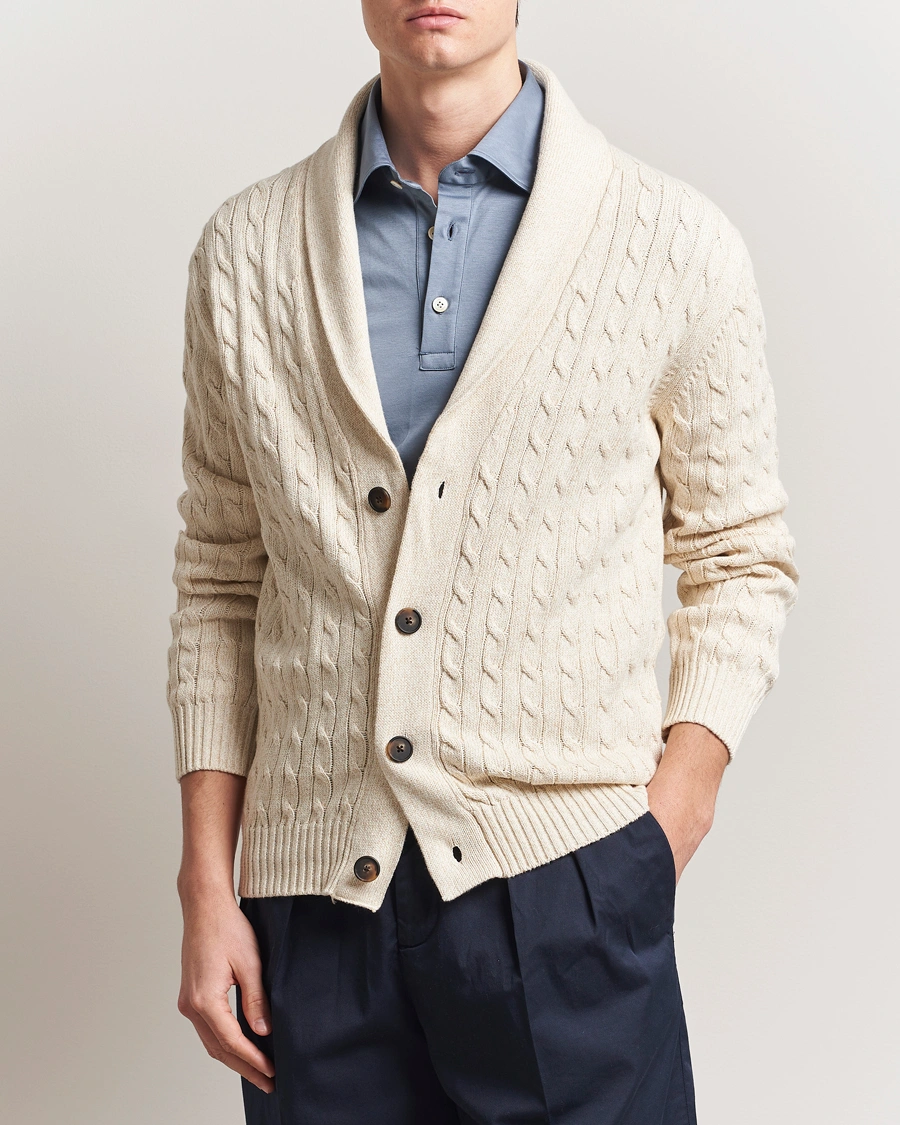 Herre | Gensere | Kiton | Shawl Collar Cardigan Beige