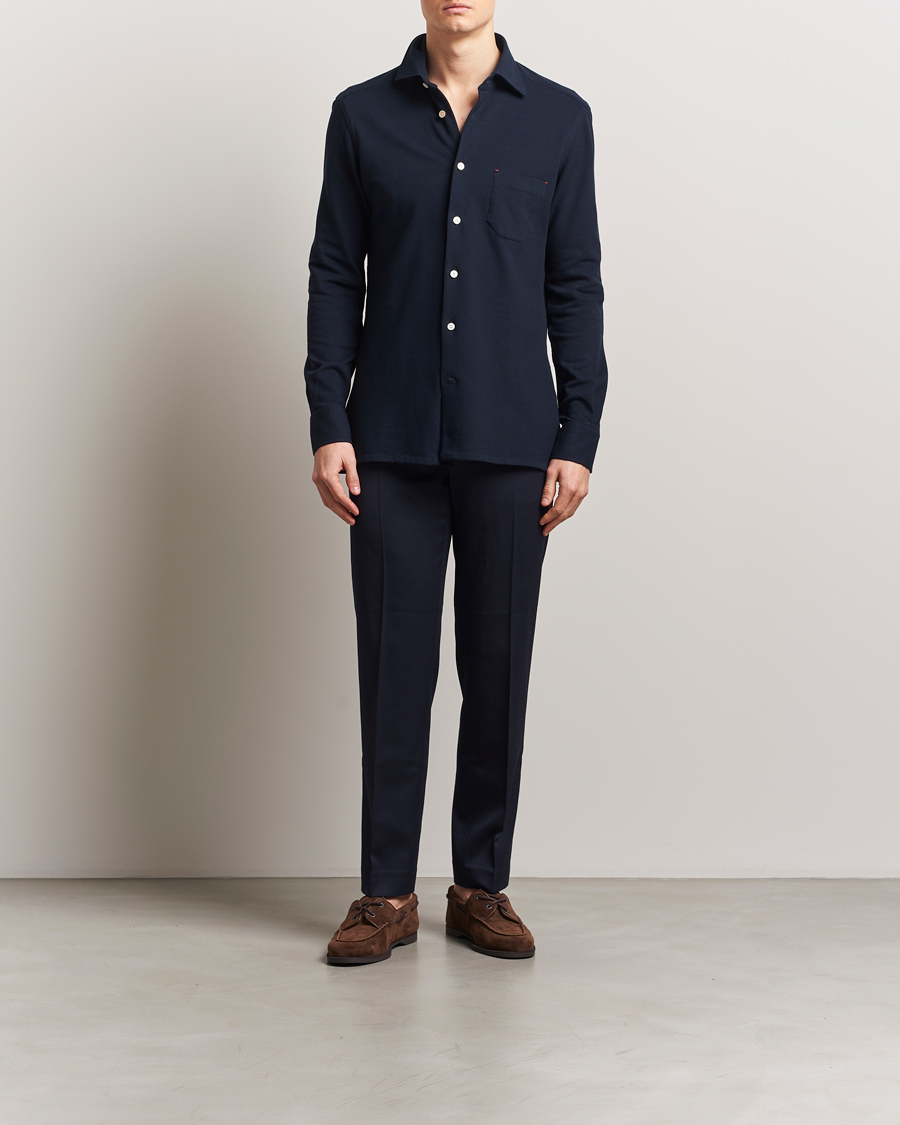 Herre | Skjorter | Kiton | Jersey Piquet Shirt Navy