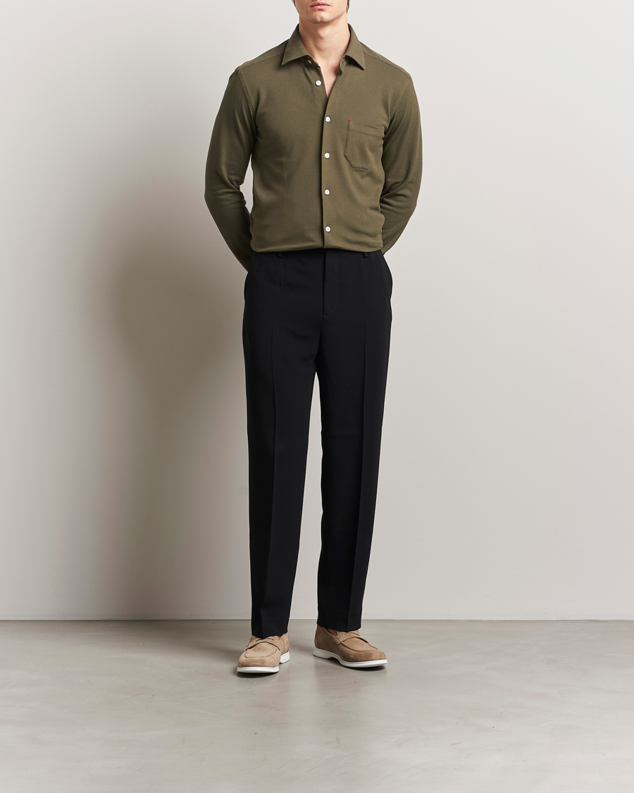 Herre | Skjorter | Kiton | Jersey Piquet Shirt Militare