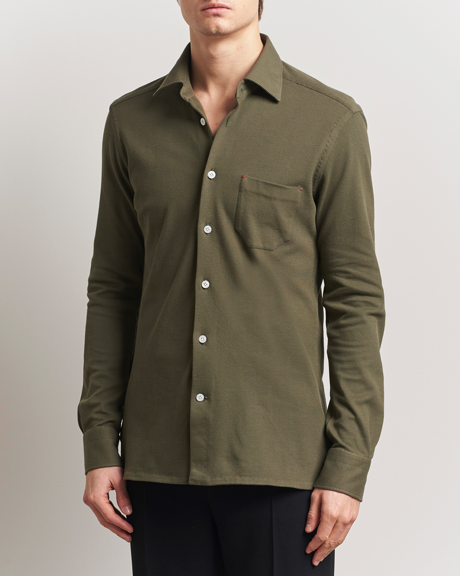 Herre | Skjorter | Kiton | Jersey Piquet Shirt Militare