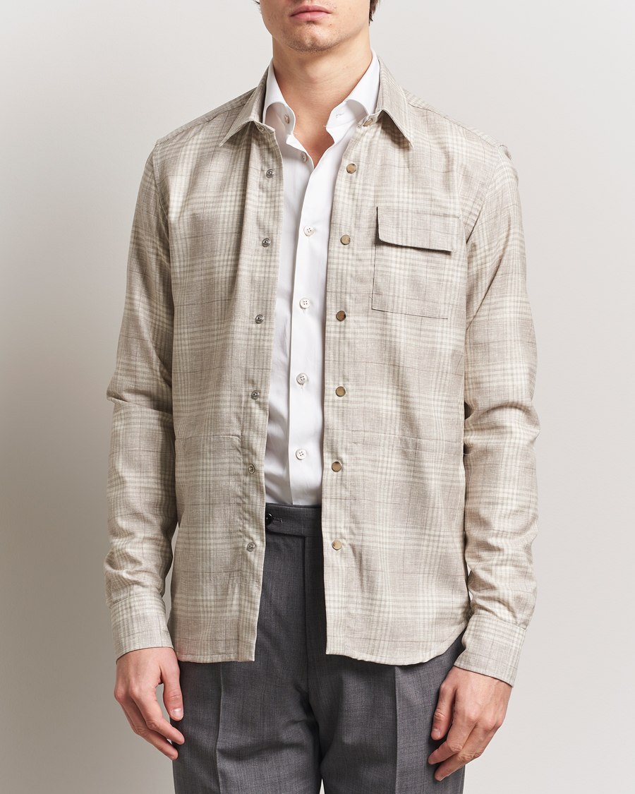 Herre | Skjorter | Kiton | Virgin Wool Check Overshirt Beige