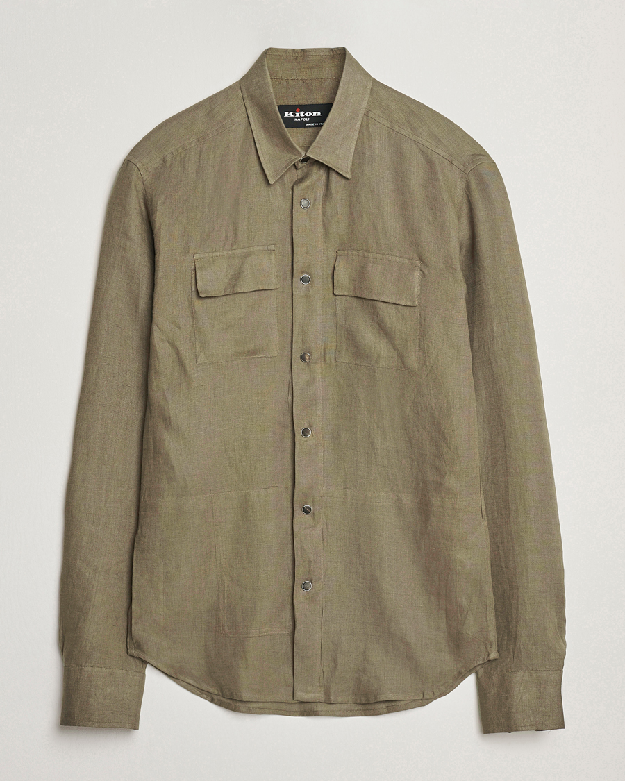 Herre | Skjorter | Kiton | Linen Overshirt Olive
